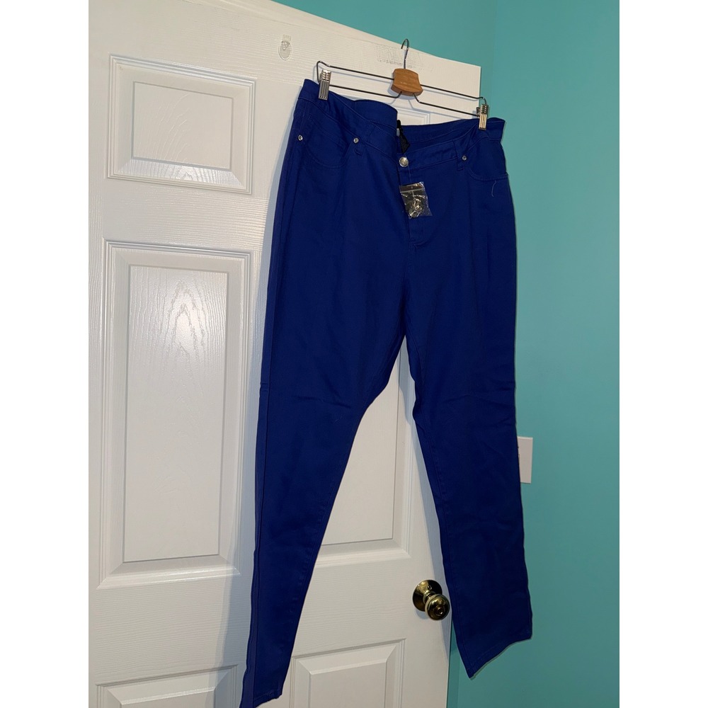 Ashley Stewart Royal Blue Skinny Jeans Plus Size 20 Rhinestone Button Stretch
